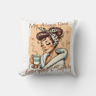 Funny Coffee Time Girl in the Morning Throw Pillow