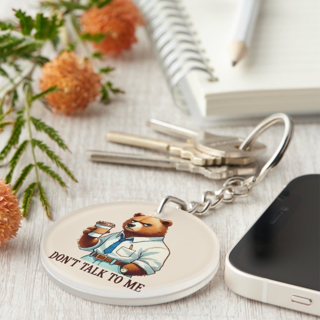 Funny coffee word art customizable bear keychain (Front Right)