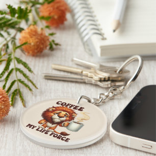 Funny coffee word art lion life keychain