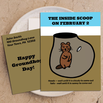 Funny Coin Toss Groundhog Day Postcard by KathyHenis at Zazzle
