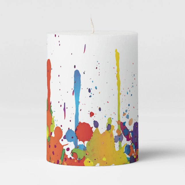 FUNNY COLOR SPLASHes II + your backgr. & ideas Pillar Candle (Front)