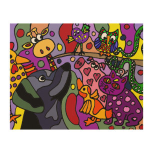 Funny Colorful Abstract Animals Original Art Wood