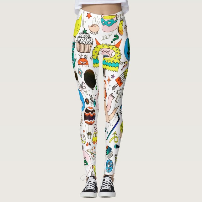 Funny Colorful Alien Monsters Party  Leggings (Front)
