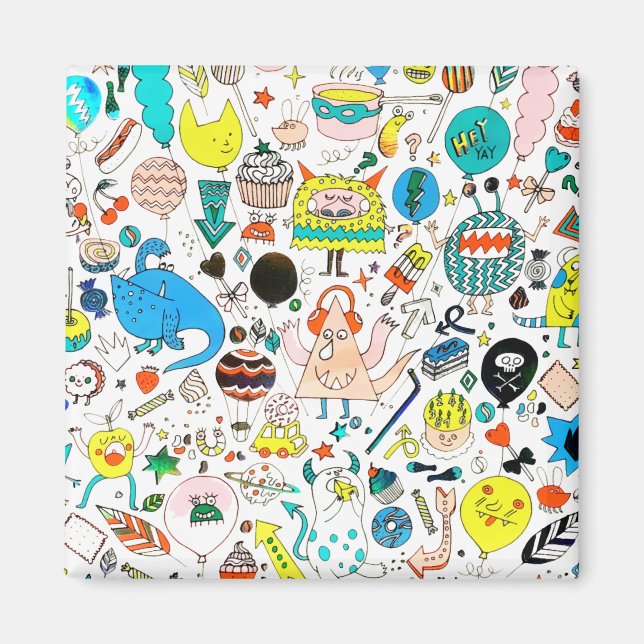 Funny Colorful Alien Monsters Party  Magnet (Front)