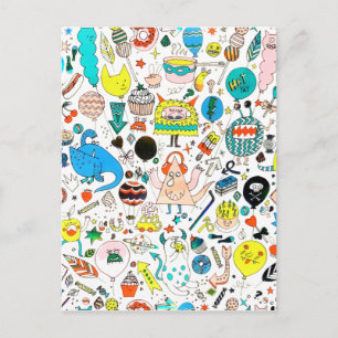 Funny Colorful Alien Monsters Party  Postcard