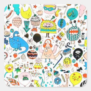 Funny Colorful Alien Monsters Party  Square Sticker