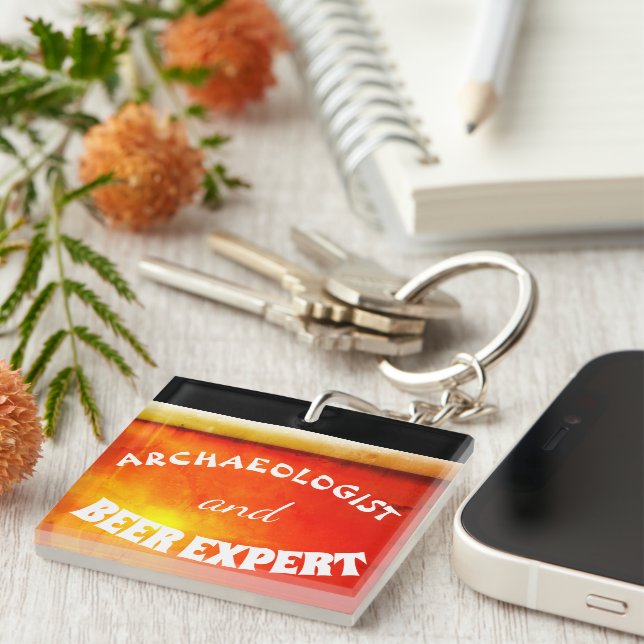 Funny Colorful Archaeologist and Beer Expert Keychain (Front Right)