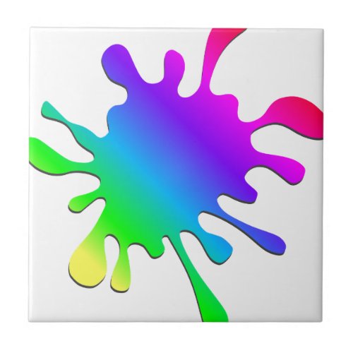 Funny Colorful Art Rainbow Paint Splatter Tile