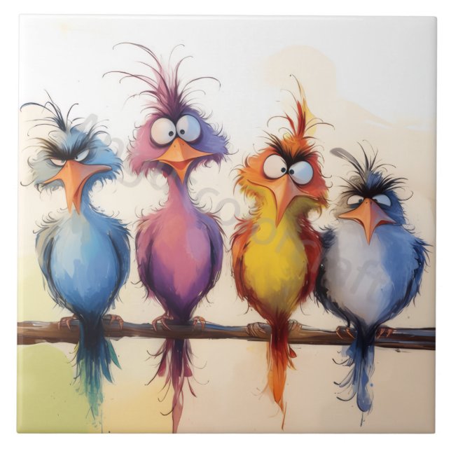 Funny colorful birds  ceramic tile (Front)