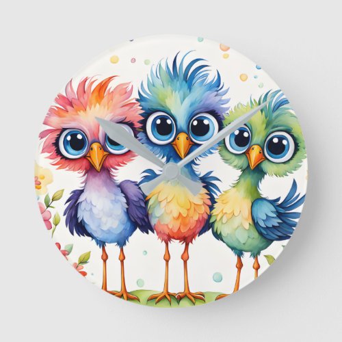 Funny Colorful Birds Wall Clock For Kids