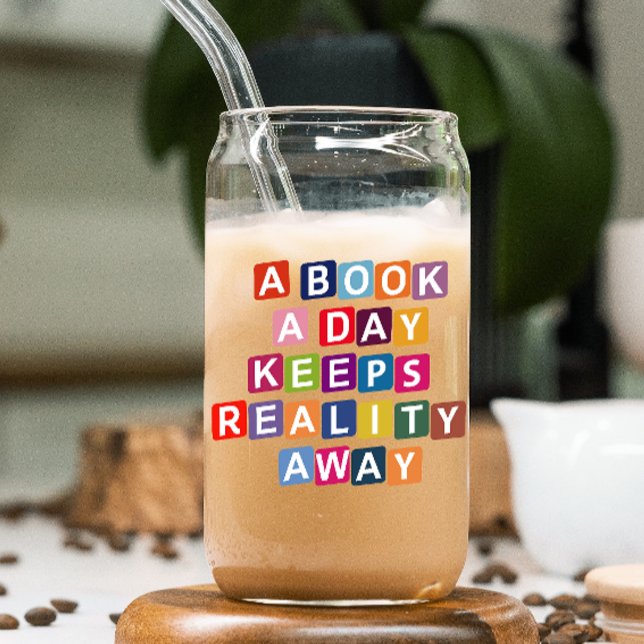 Funny Colorful Book Lover Drinking Can Glass (Indulge your literary senses with our witty drinking glass, perfect for the book lover in you.)