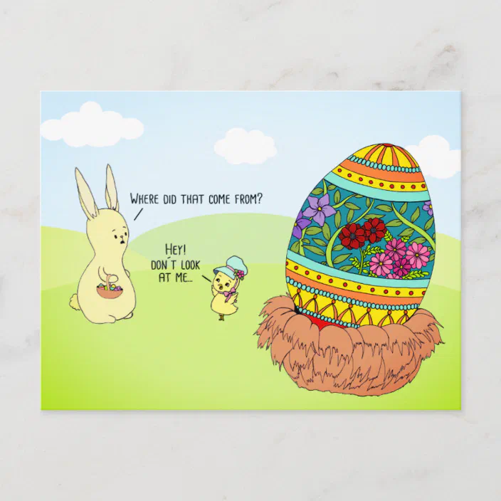 Funny Colorful Bunny Egg Hunt Cute Easter Cartoon Postcard Zazzle Com