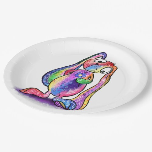 Funny Colorful Bunny Love Flower _ Cartoon Drawing Paper Plates