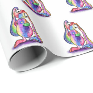 Funny Colorful Bunny Love Flower - Cartoon Drawing Wrapping Paper