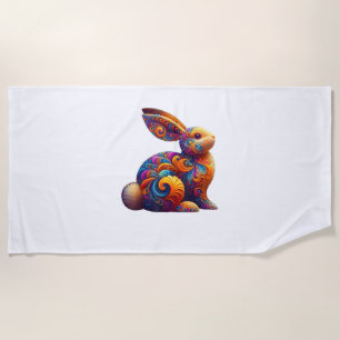 Funny Colorful Bunny Rabbit Fractal Cosmic Swirl A Beach Towel