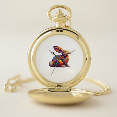 Funny Colorful Bunny Rabbit Fractal Cosmic Swirl A Pocket Watch