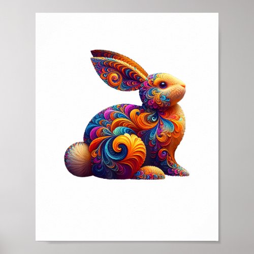 Funny Colorful Bunny Rabbit Fractal Cosmic Swirl A Poster