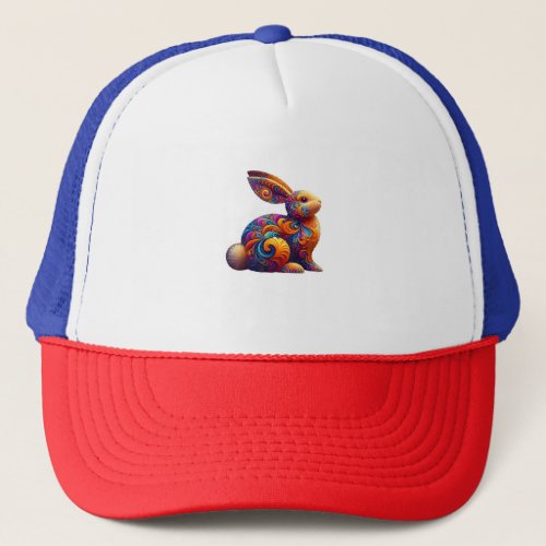 Funny Colorful Bunny Rabbit Fractal Cosmic Swirl A Trucker Hat