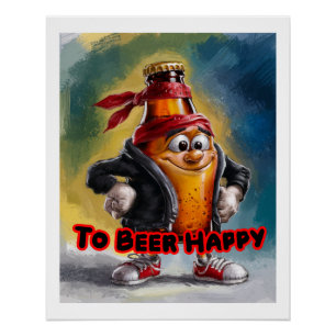 Funny, Colorful Can of Beer very Happy on a Poster