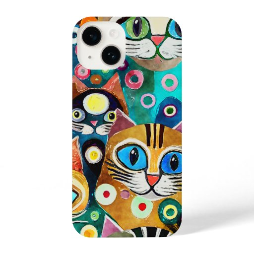 Funny Colorful Cartoon Abstract Cats iPhone 14 Case