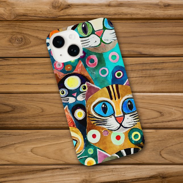 Funny Colorful Cartoon Abstract Cats iPhone Case (Creator Uploaded)