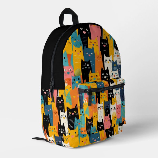 Funny Colorful Cartoon Cats Pattern Printed Backpack (Back Corner Left)