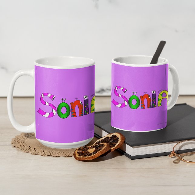 Funny, Colorful Cartoon Character | Sonia Coffee Mug (Hey, check out this most excellent cartoon character-name mug "Sonia"!)