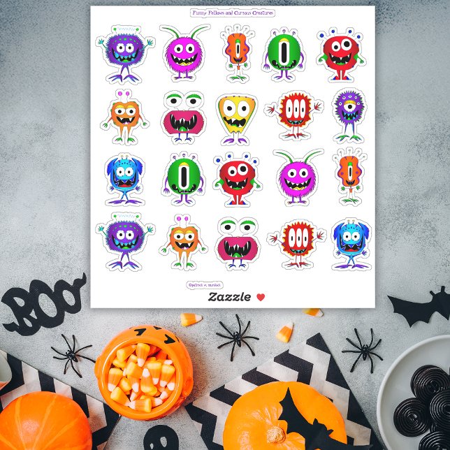 Funny, Colorful, Cartoon Monsters Sticker (Hey – take a look at this awesome collection of die-cut Halloween cartoon monster stickers!)