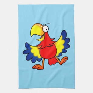 Funny Colorful Cartoon Parrot Bird Kitchen Towel