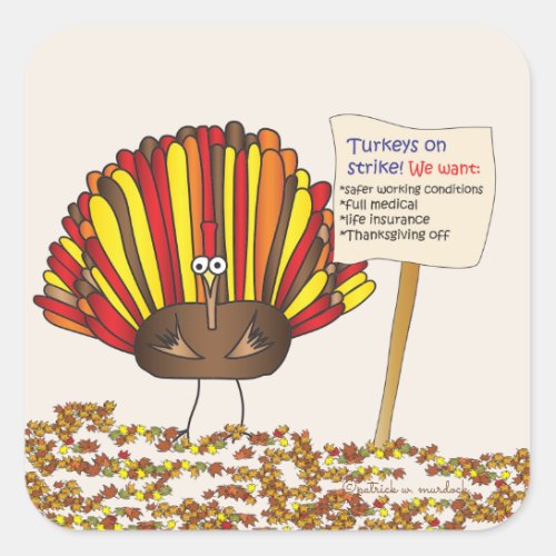 Funny Colorful Cartoon Thanksgiving Turkey Square Sticker