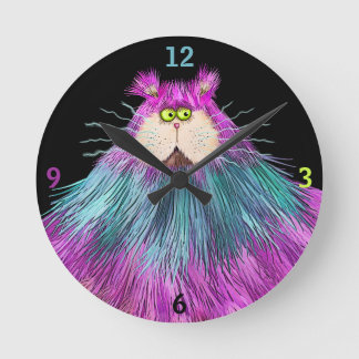 Funny Colorful Cat Round Clock