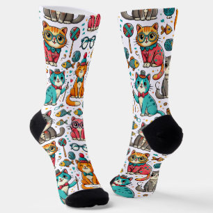 Funny Colorful Cats Pattern Socks Cat Lover Gift