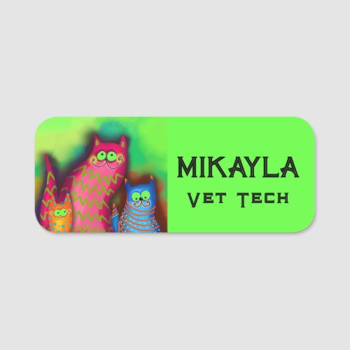 Funny Colorful Cats Vet Tech Name Tag