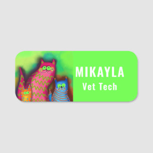 Funny Colorful Cats Veterinarian Name Tag