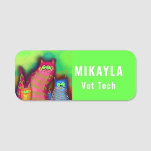 Funny Colorful Cats Veterinarian   Name Tag