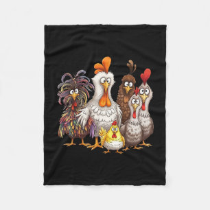 Funny Colorful Chicken Family Thanksgiving Cartoon Fleece Blanket