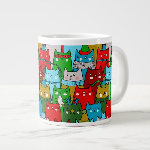 Funny Colorful Christmas Cats Jumbo Mug