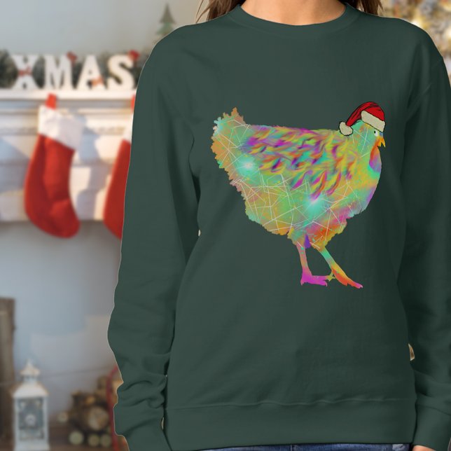 Funny Colorful Christmas Chicken Farm Hen  Sweatshirt (Funny Colorful christmas chicken Santa hen sweatshirt Modern farm animal art)