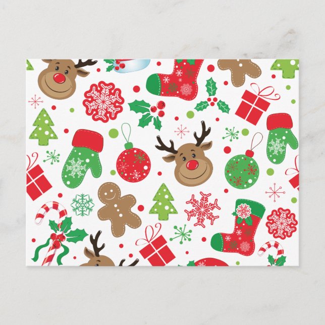 Funny Colorful Christmassy Pattern Holiday Postcard (Front)