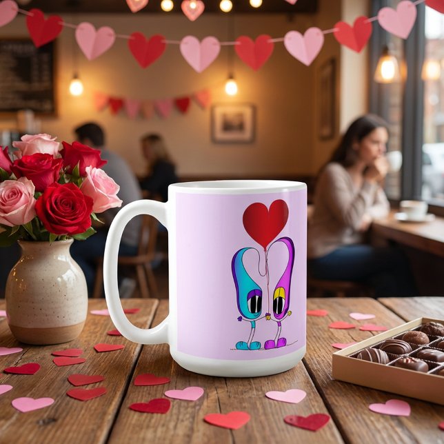 Funny, Colorful, Cute, Cartoon Valentine Heart Coffee Mug (Hey! Take a look at this most awesome cartoon mug! Perfect for Valentine's Day!)