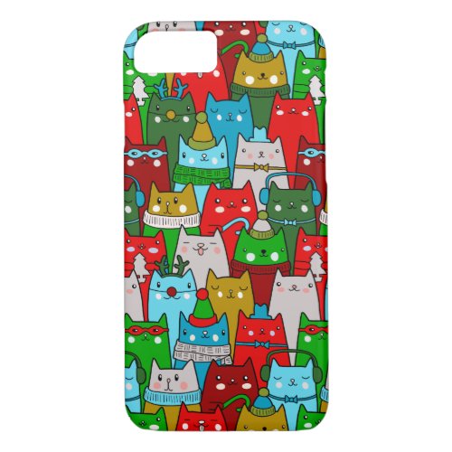 Funny Colorful Cute Christmas Cats iPhone 7 Case