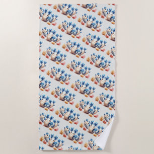 Funny Colorful Dancing Nudibranchs and Corals Beach Towel