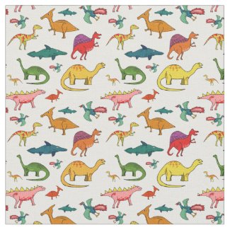 Funny Colorful Dinosaurs Fabric
