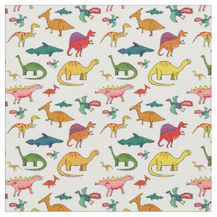 Funny Colorful Dinosaurs Fabric