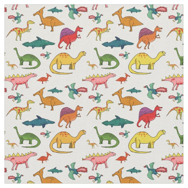 Funny Colorful Dinosaurs Fabric (Close Up)