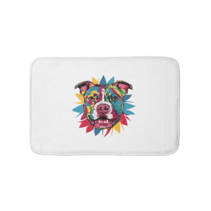 funny colorful dog pitbull bath mat