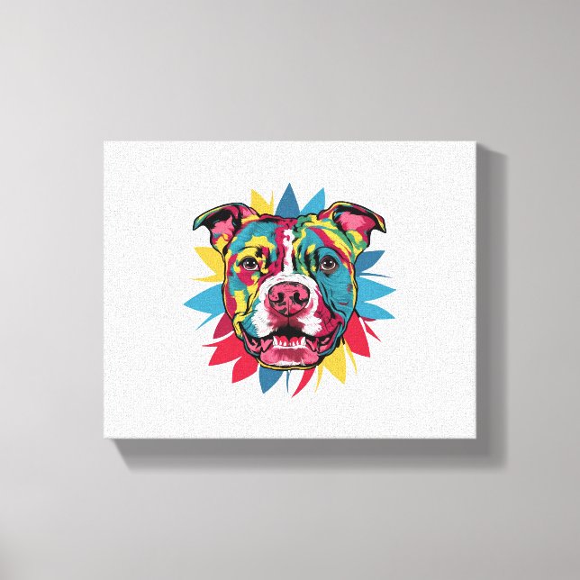 funny colorful dog pitbull canvas print (Front)