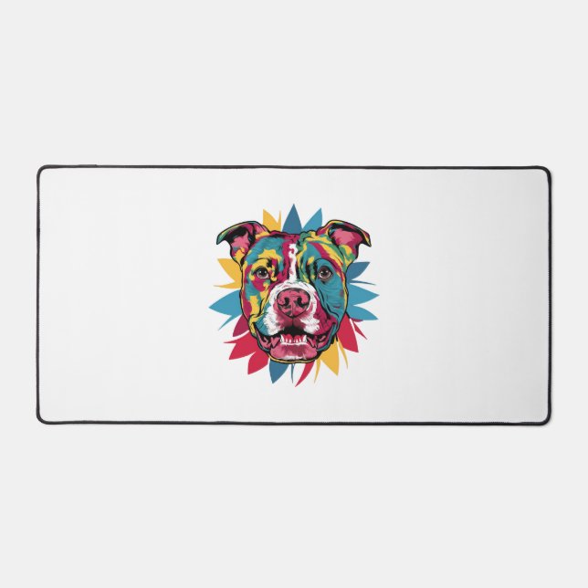 funny colorful dog pitbull desk mat (Front)