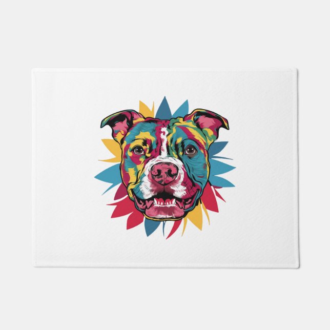 funny colorful dog pitbull doormat (Front)