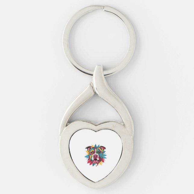 funny colorful dog pitbull keychain (Front)